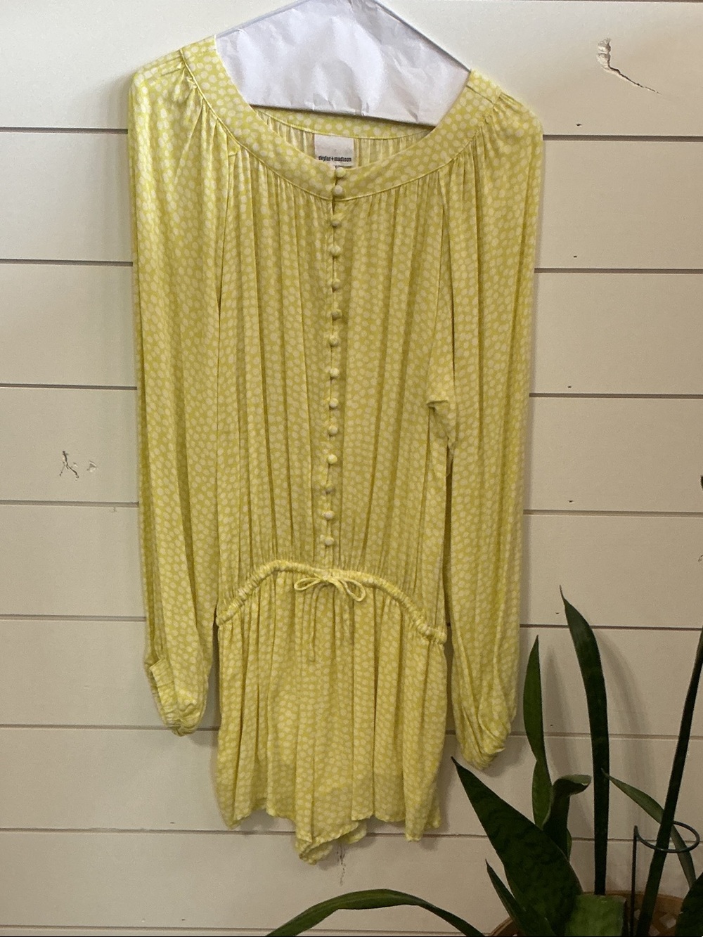 Skylar + Madison Light Yellow Long Sleeve Button-Front Romper